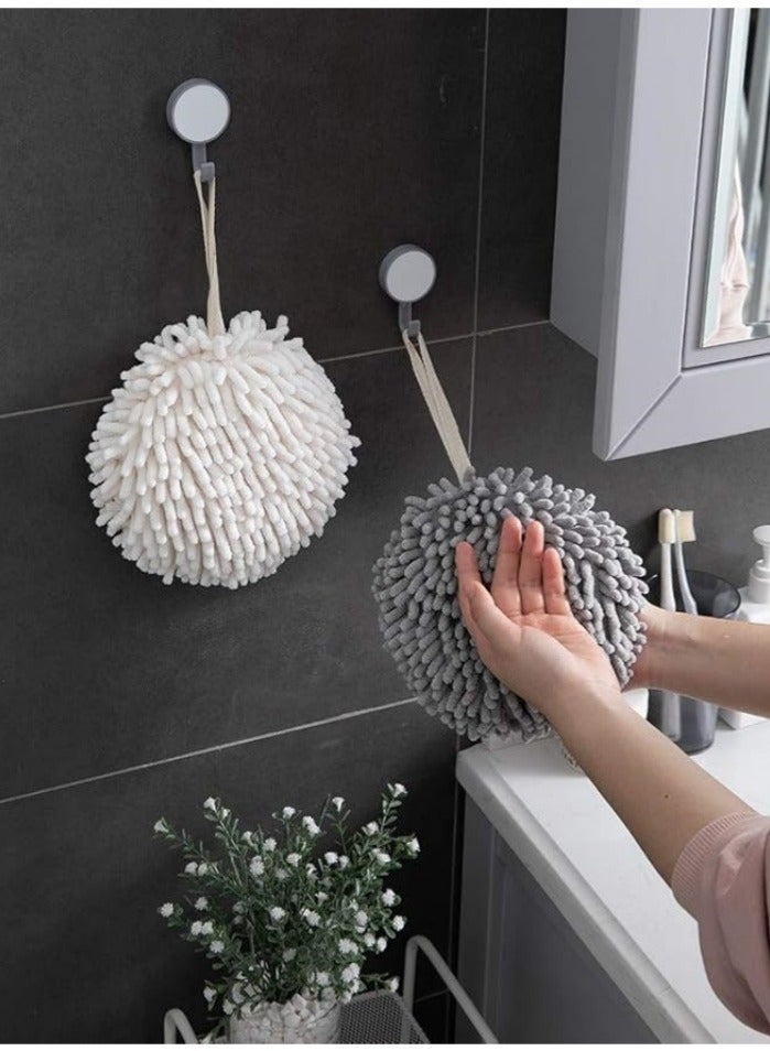 Fuzzy Ball Towel (Set of 2) White and Gray - Dry Your Hand Instantly conveniently with This Creative Bath Towel Set Decorative Towels for Bathroom (Pack of 2) - Image 3